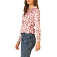 thumbnail image 3 of Allegra K Women's Satin Floral V Neck Tie Back Long Sleeve Button-up Shirt, 3 of 6