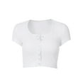 thumbnail image 2 of Douhoow Women Short Sleeve Knit Crop Top White V-neck Button Closure Slim Short Top, 2 of 8