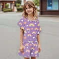 thumbnail image 5 of Abcomgle Girls 2 Piece Outfits Size 5/6 Vintage Floral Ruffle Sleeve T-Shirts and Elastic Waist Shorts Cute Casual Girls Summer Clothes 10-11 Years,Purple, 5 of 5