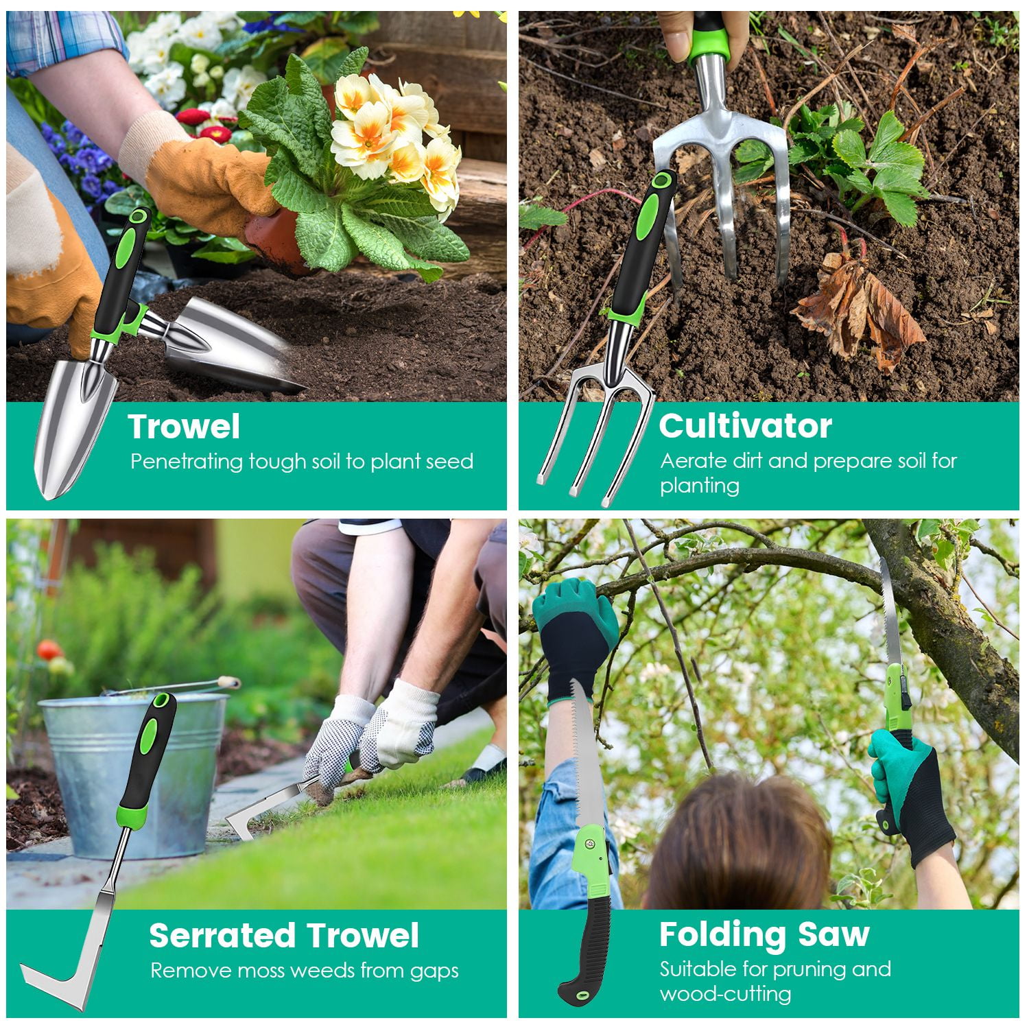 Gardening Tools with Non-Slip TPR Grip 13pcs Rust-Proof Heavy Duty Gardening Hand Tools Set with Oxford Garden Tools Organizer Handbag Ideal Gardening Gifts for Women Men