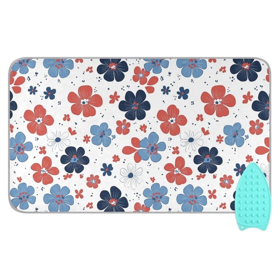 Red and Blue Flower Ironing Mat Blanket for Table Top Travel Portable Ironing Board Pad 47.2x27.6 Inch