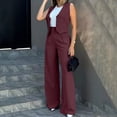 thumbnail image 4 of Traje elegante de color liso para mujer: conjunto de chaleco, camiseta sin mangas y pantalones anchos. Conjunto informal/formal, tejido cómodo. Tallas S-XXL., 4 of 8