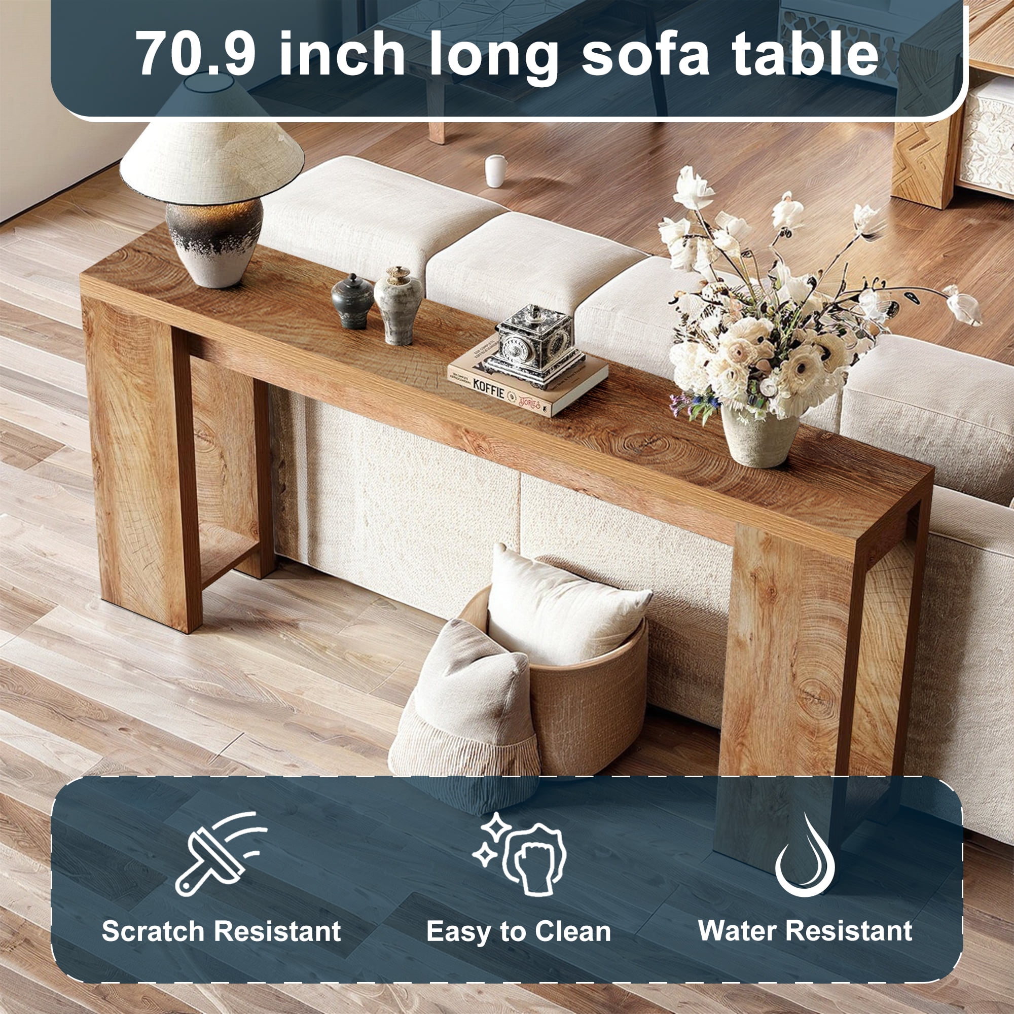 Demi Bonn 70.9" Wood Console Table, Farmhouse Sofa Table Entryway Table with Storage, Foyer Display Table, Brown