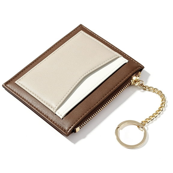 unbranded 1pc Fashion Small Wallet Zipper Wallet PU Leather Splice Multi Holder Blocking Wallet for Women (Brown)