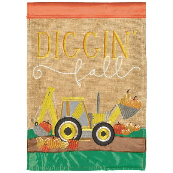 Magnolia Gardens M011705 13 x 18 in. Diggin Fall Backhoe Burlap Everyday Garden Flag