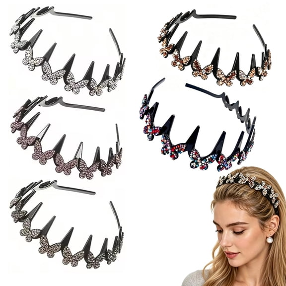 Wavy Crystal Headband Butterfly for Women's Hair Flower Comb Head Bands