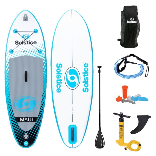 Solstice Maui 8 Ft Youth Stand Up Paddle Board Inflatable Raft Set with Camera Mount, Blue
