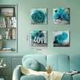 thumbnail image 3 of Teal Canvas Wall Art Bedroom Decor - Turquoise Rose Prints Picture for Living Room Home Decoration Sets 4 Pcs Gray Floral Love Poster Painting Modern Flower Bathroom Artwork 14 x 14" Valentines Gift, 3 of 6