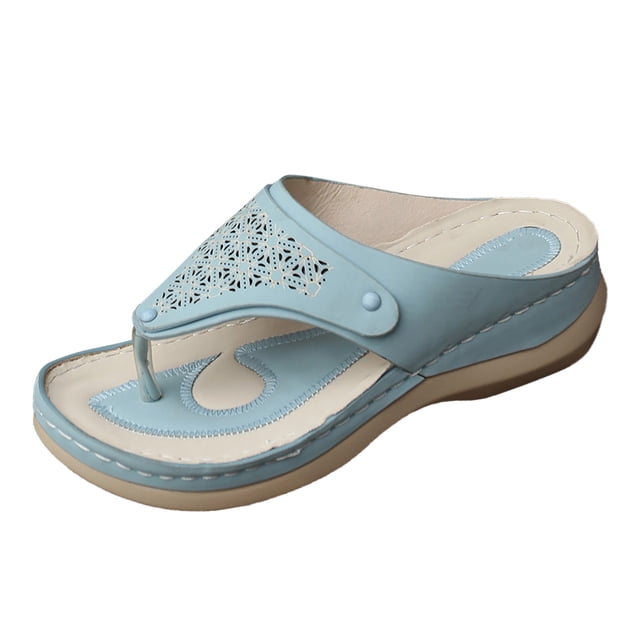 Kcodviy Women Summer Solid Wedges Sandals Womens Breathable Slip on Open Women Platform Sandals Toe Sandals Comfortable Beach Thong Sandals for Women Shoes Slippers