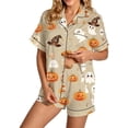 thumbnail image 3 of Halloween Pajamas Women Short Sleeve Button Top Matching Shorts 2026 Fall Cute Satin Pumpkin, 3 of 4