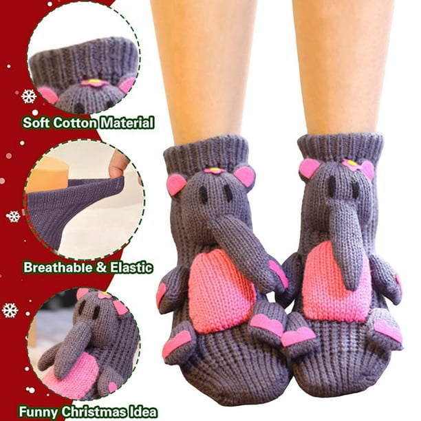 Calcetines navideños para dormir, bonitos calcetines tridimensionales de lana gruesa y cálida para mujer en invierno.