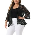 thumbnail image 2 of DARING DIVA Women's Plus Open Front 3/4 Sleeve Sheer Lace Cardigan 2X Black, 2 of 6