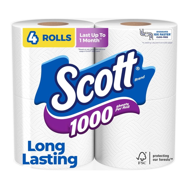 Papel Higiénico Scott 1000 Hojas 4 Rollos