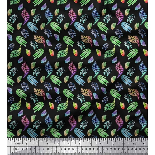 Soimoi Cotton Duck Fabric Coral & Seashell Ocean Print Sewing Fabric Yard 56 Inch Wide