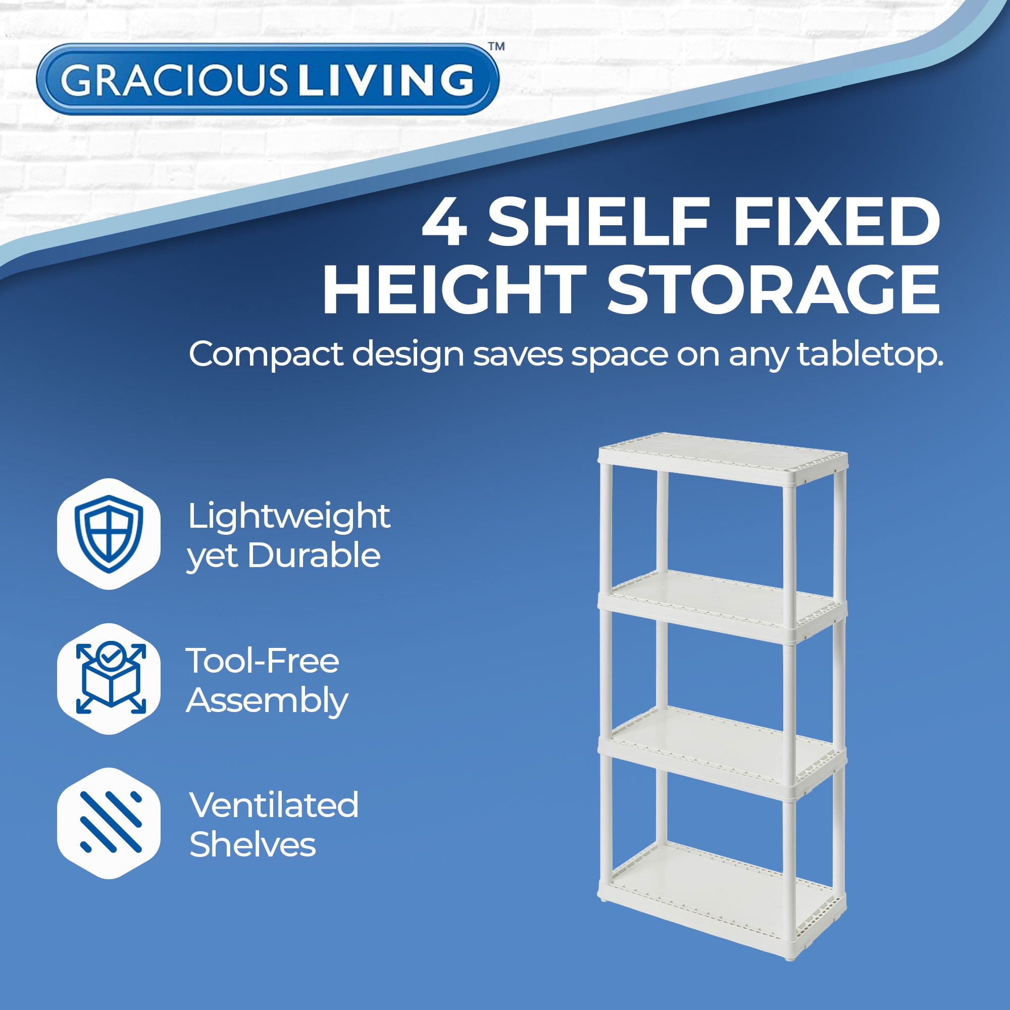Gracious Living 4 Shelf Fixed Height Solid Storage Unit, 12"L x 24"W x 48"H, White, 3 Pack
