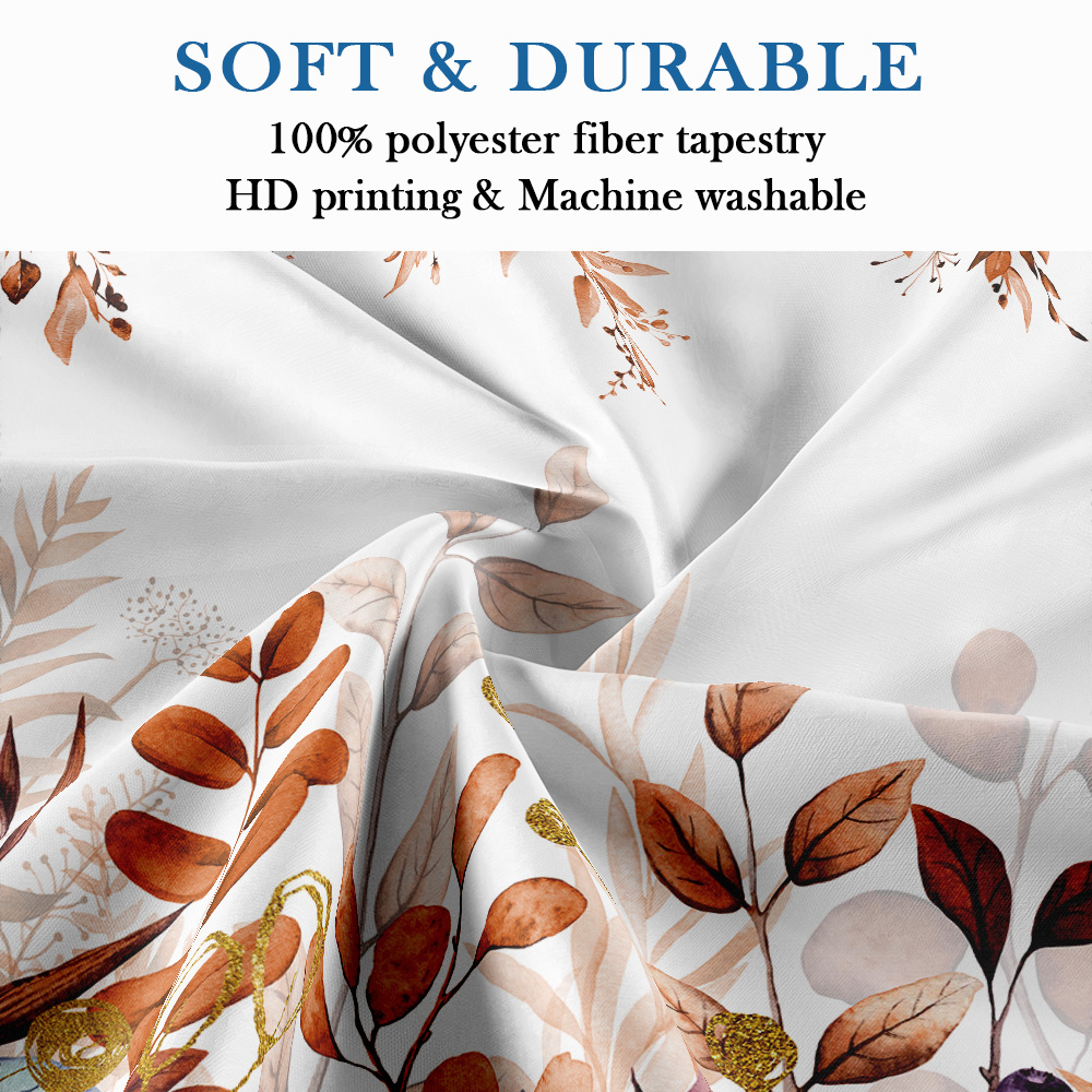 Autumn Fall Shower Curtain for Bathroom, Orange Eucalyptus Leaves Botanical Fabric Shower Curtain Sets, Thanksgiving Nature Plant Waterproof Bath Accessories Decor with Hooks, 72X72in