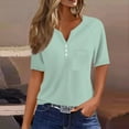 thumbnail image 2 of Breezora Daily Wear V Neck Pocket Tops Women's Casual Short Sleeve Button Down Loose Blouse M Size Mint Green, 2 of 5