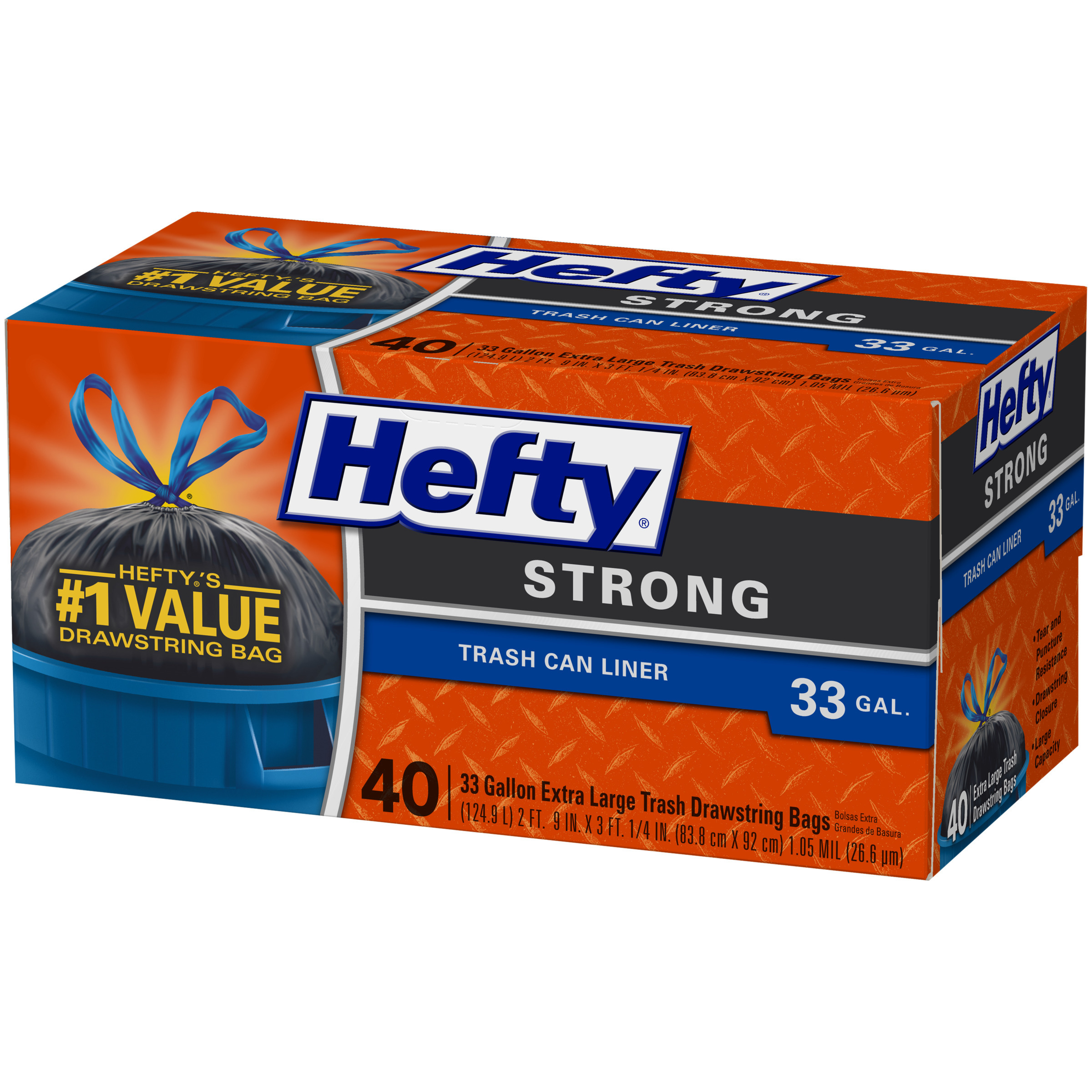 Hefty® Strong 33 Gallon Trash Can Liner Extra Large Trash Drawstring Bags 40 ct Box