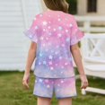 thumbnail image 4 of Abcomgle Girls Short Sets Size 7-8 Girls 2 Piece Outfits Vintage Floral Ruffle Sleeve T-Shirts and Elastic Waist Shorts Cute Casual Girls' Clothing Sets 4-5 Years,Purple Pink, 4 of 5