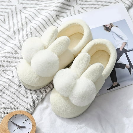 

NEGJ Couples Women Slip On Furry Plush Flat Home Winter Round Toe Keep Warm Solid Color Slippers Shoes