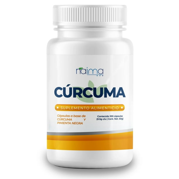 NAIMA Cúrcuma con Pimienta Negra, 100 Cápsulas | Suplemento Alimenticio 100% Puro| Ingredientes Naturales, Sin Aditivos | Antiinflamatorio Digestivo con Alta Absorción Naima Nuevo- Frasco