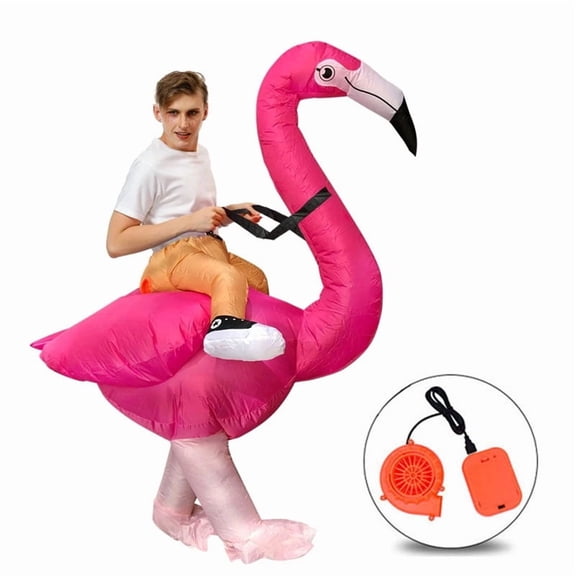 Adult Inflatable Riding Flamingo Costume, Funny Pink Bird Inflatable Jumpsuit, Party Halloween Cosplay Outfit,Height 59"–74.8",Flamingo