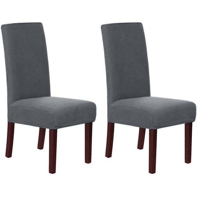Juego de 4 fundas elásticas para sillas de comedor para comedor, fundas protectoras para sillas Parsons, fundas protectoras para sillas de comedor, tela jacquard texturizada a cuadros, gris natural, paquete de 2