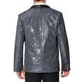 thumbnail image 3 of INSPIRE CHIC Men's Blazers Sequin Shiny Metallic Argyle Plaid Suit Jackets  XL Silver, 3 of 5