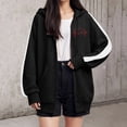 thumbnail image 2 of Long Sleeve Tops for Women Winter Comfy Hooded Bubble One Shoulder Hoody Heart Print Zip-Up Polyester Hoodie Hoodies(Black,XL), 2 of 4