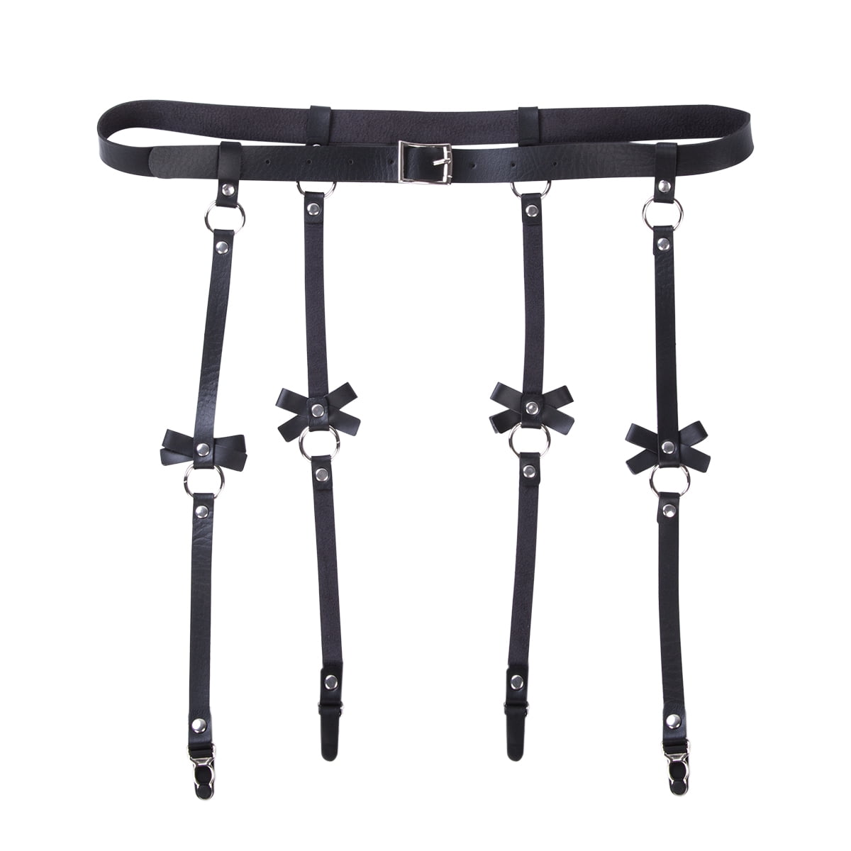 Women's Sexy Leather Garter Belt Punk Rock Bow 4 Straps Suspender Belt
