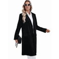 thumbnail image 4 of Women'S Solid Color Long Sleeve Velvet Jacket Open Front Casual Suit Cardigan Mid-Length Coat Black L, 4 of 10