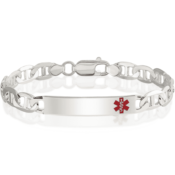 925 Sterling Silver Medical Alert Anchor Mariner Link Name Bar Identification ID Bracelet