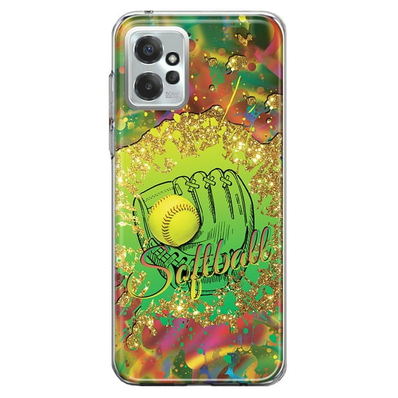 MUNDAZE Motorola Moto G Power 2023 Shockproof Clear Hybrid Protective Phone Case Love Softball Girls Glove Green Tie Dye Swirl Paint Cover