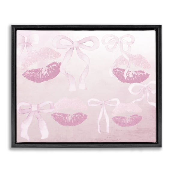 Dreamy Bows & Lips Black Framed Floater Canvas Wall Art, design by Kim Allen