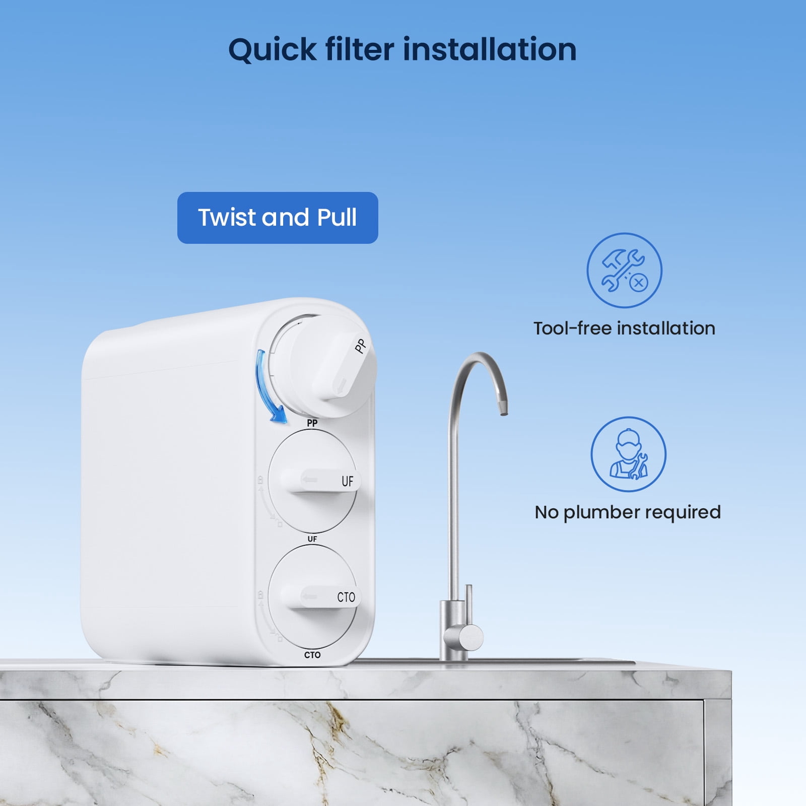 GLACIER FRESH GFU06 0.01μm Ultra Filtration Under Sink Water Filter System, Tankless Ultra, Compact Design, with Faucet, No Electricity & Waste Water, No TDS Reduction