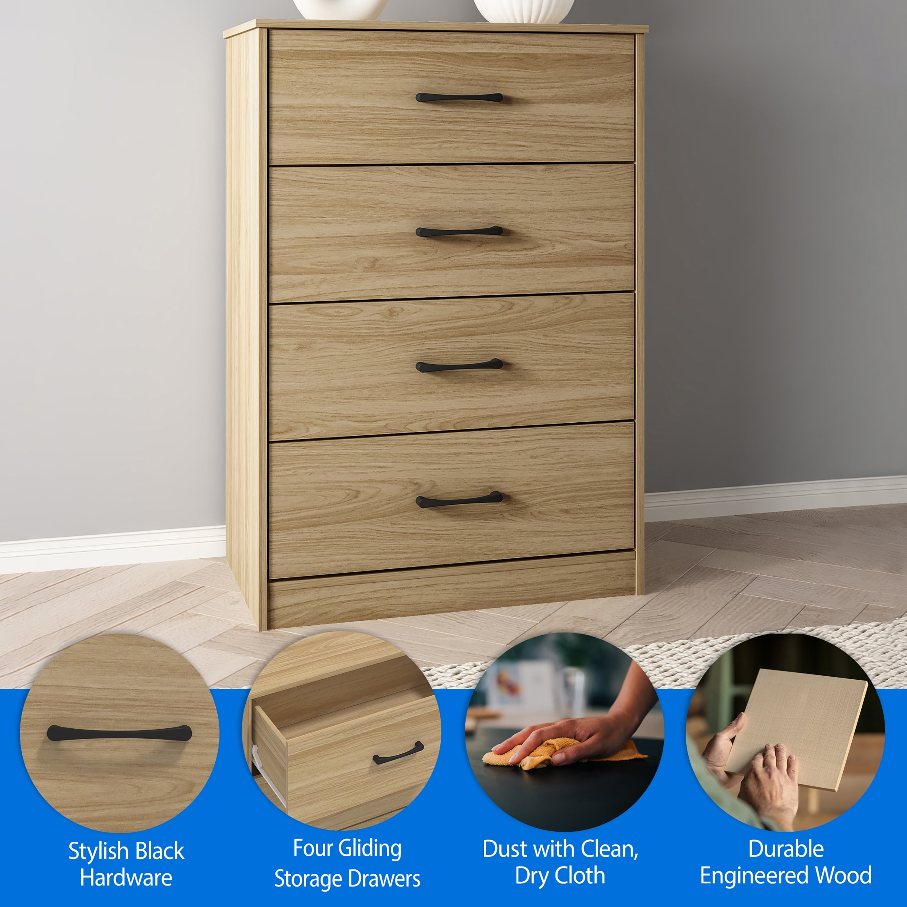 (3 pack) Mainstays Ardent 4 Drawer Dresser, Euro Oak