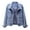 Blue L, variant on Women Jacket Turn-down Collar Long Sleeve Single-breasted Solid Color Buttons Embroidery Pockets Short Type Denim Hip Hop Streetwear Lady Coat
