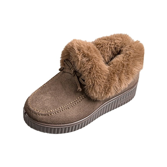 Frontwalk Womens Mocassins Wide Width Winter Warm Shoes Plush Lined Cottom Slippers Walking Bowknot Booties Women Non Slip On Loafers Coffee 5