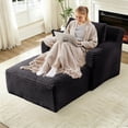 thumbnail image 4 of FFH 65.4" Chaise Lounge Indoor, Modern Corduroy Fabric Indoor Lounge Chair, Sleeper Sofa for Living Room, Small Space, Black, 4 of 10