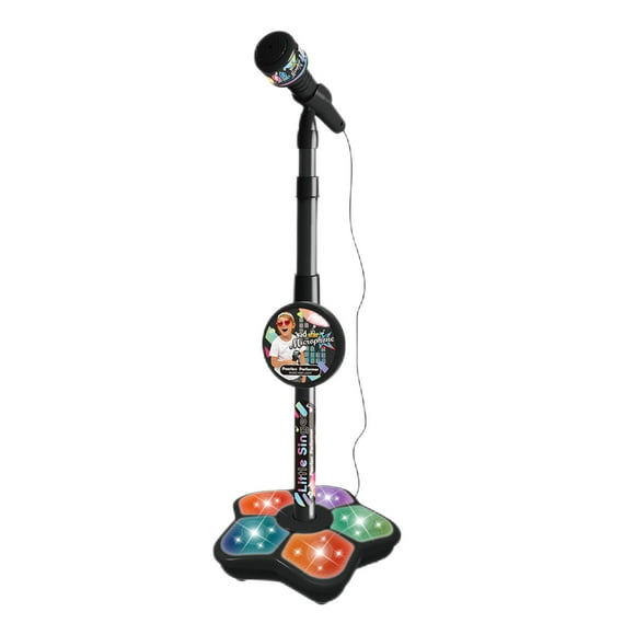 Instrument de Musique Microphone Support Amovible Anniversaire Cadeau de Luxe Chanson Jouet pour la Maison Fête Enfants Adolescents Noir