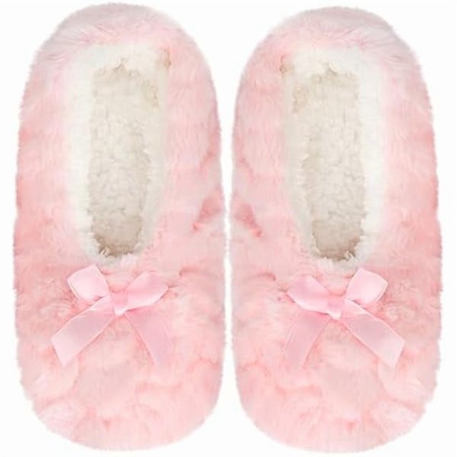 wonima44 Womens Cute Bow Slipper Socks with Grippers Fuzzy Fluffy House Floor Shoes Warm Soft Non-slip Birthday Christmas Gifts