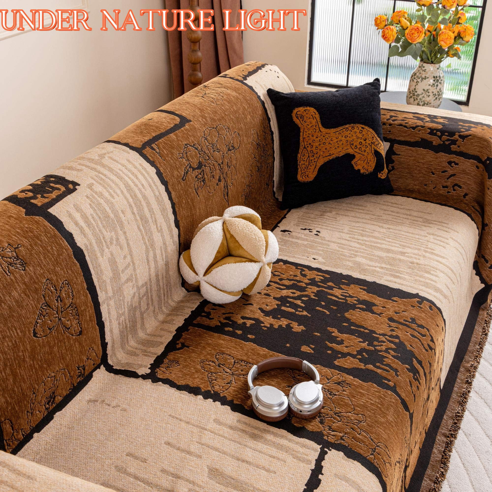 NAYOROOM Vintage Brown Sofa Cover, Couch Covers for 3 Cushion Couch Sofa, Sectional Couch Covers for Living Room Sofa Throws Sofa Slipcovers (71"x 118",Large )