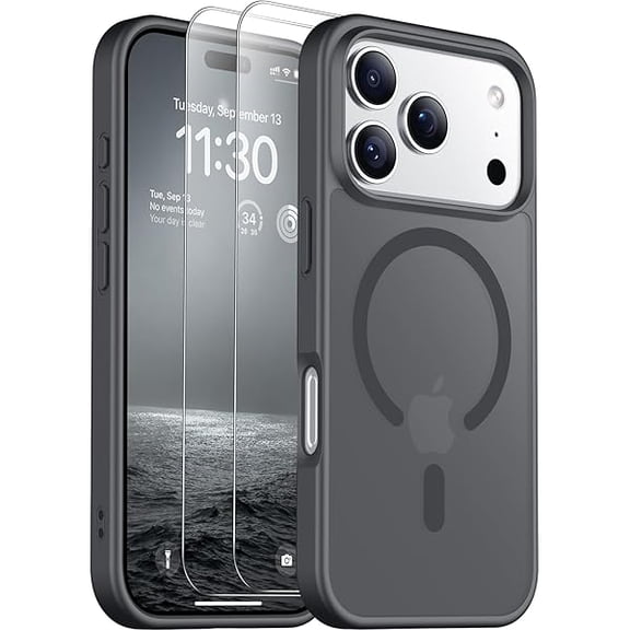 Eryueer for iPhone 17 Pro Max Case Magnetic Translucent Matte Case with 2PCS Tempered Glass Screen Protector Slim Phone Case for iPhone 17 Pro Max 6.9'' Gray