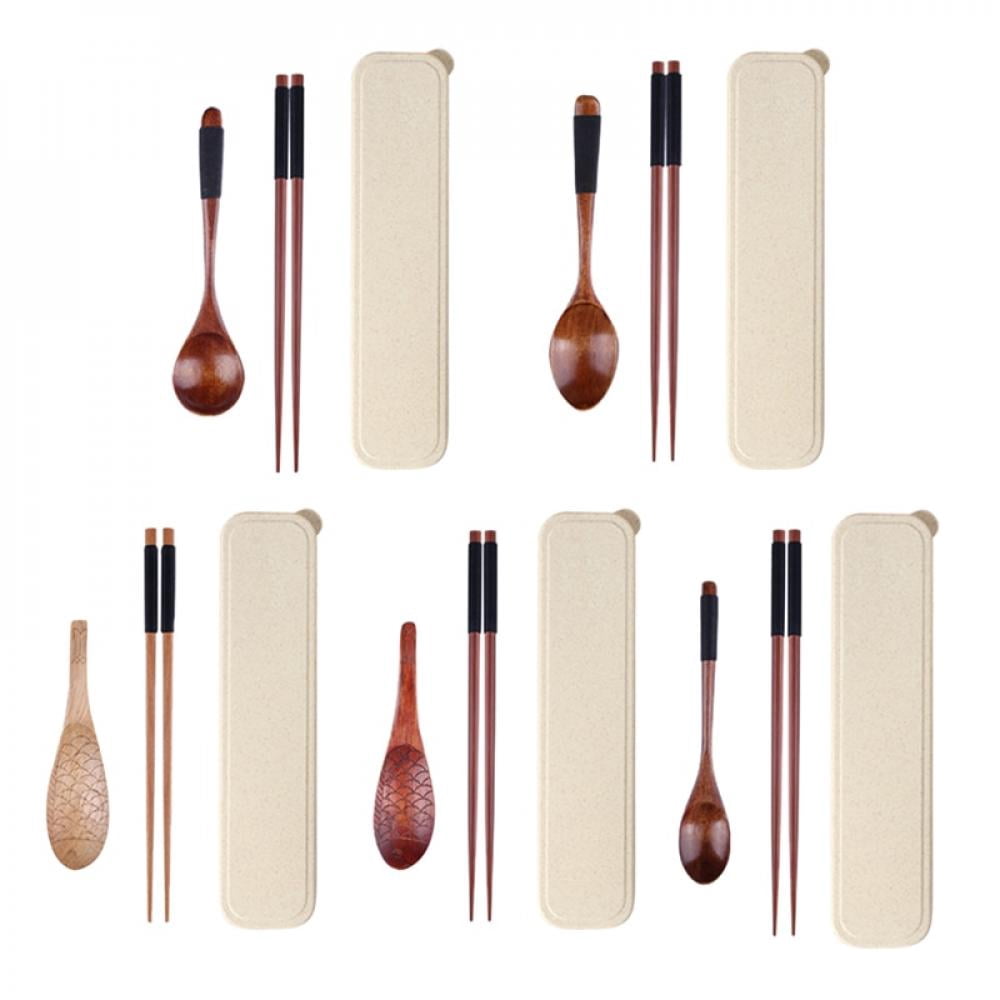 Norbi Wood Tableware Wooden Cutlery Sets Travel Dinnerware Suit Environmental with Box Pack Gifts Set E