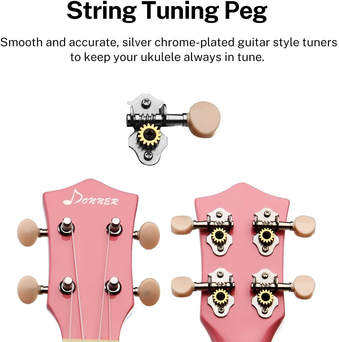 Donner Soprano Ukulele Beginner Kit for Kid Adult Student with Online Lesson 21 Inch Ukelele Bundle Bag Strap String Tuner Pick Polishing Cloth, Rainbow Series-Pink Color DUS-10K