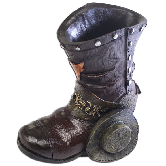 ToolUSA Brown Boot Statue | 6.5" (16.5 cm) Polymer Clay | Metallic & Western Accents | Multi-purpose Vase | Ideal Gift for Western Lovers