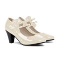 thumbnail image 2 of YOWMNS Women's Bowknot Patent Leather Sweet Closed Toe Chunky High Heel Mary Janes Pumps Almond Toe Hook Loop Ankle Strap Vintage Shoes （Beige,8), 2 of 5