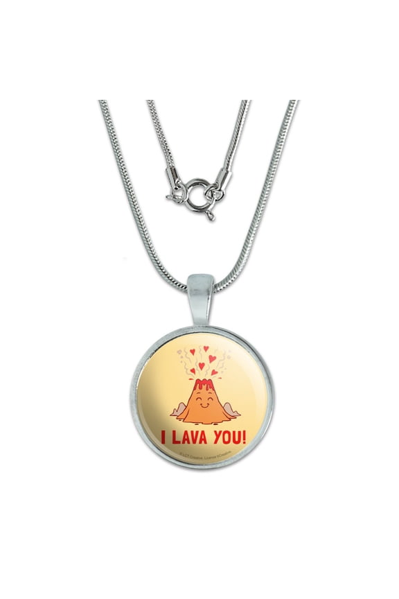 I Lava You Love Volcano Funny Humor 0.75" Pendant with Sterling Silver Plated Chain