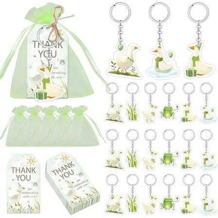 72Pcs Silly Goose Keychain Party Favors Goose Gift Favors Bags Filler Goose Keychains Thank You Tags Green Organza Bags for Kids Goose Baby Shower Birthday Party Funny Gifts Classroom Prizes