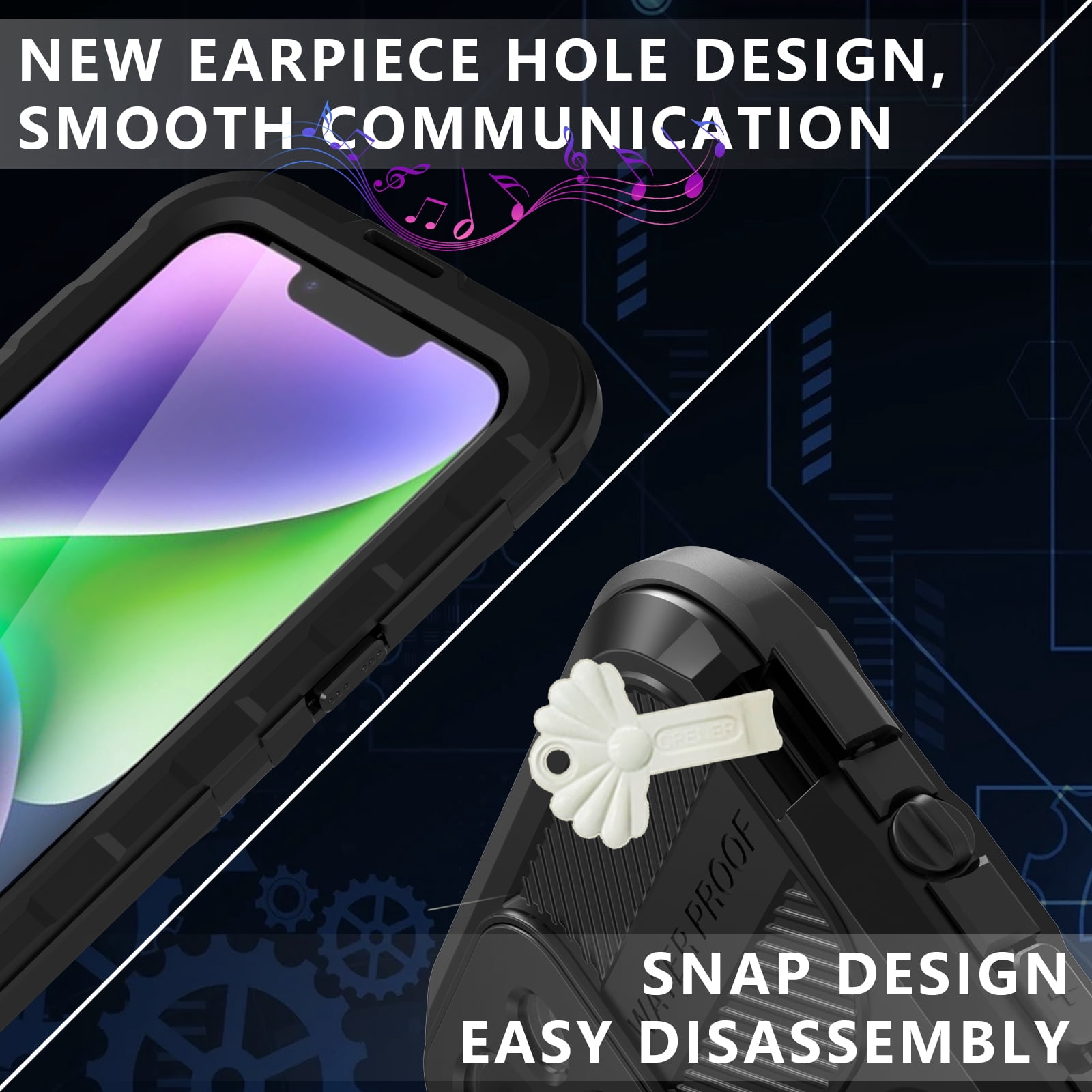 for iPhone 15 Case, IP68 Waterproof Dustproof Shockproof Cases with Built-in Screen Protector, Full Body Sealed Protective Front and Back Cover for iPhone 15, 6.1 inch, Black